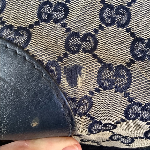 Gucci Vintage Blue & Gold Canvas & Leather Satchel . NO CROSSBODY STRAP. - Picture 13 of 13